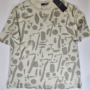 Truth By Republic T-shirt Mens Large Cream Grey Abstract Casual Designer Tee NEW
